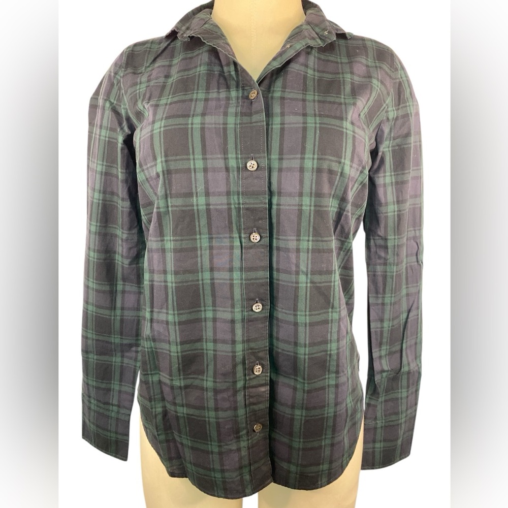 J. Crew Green and Blue Plaid Button-Up Shirt Women's Size 2